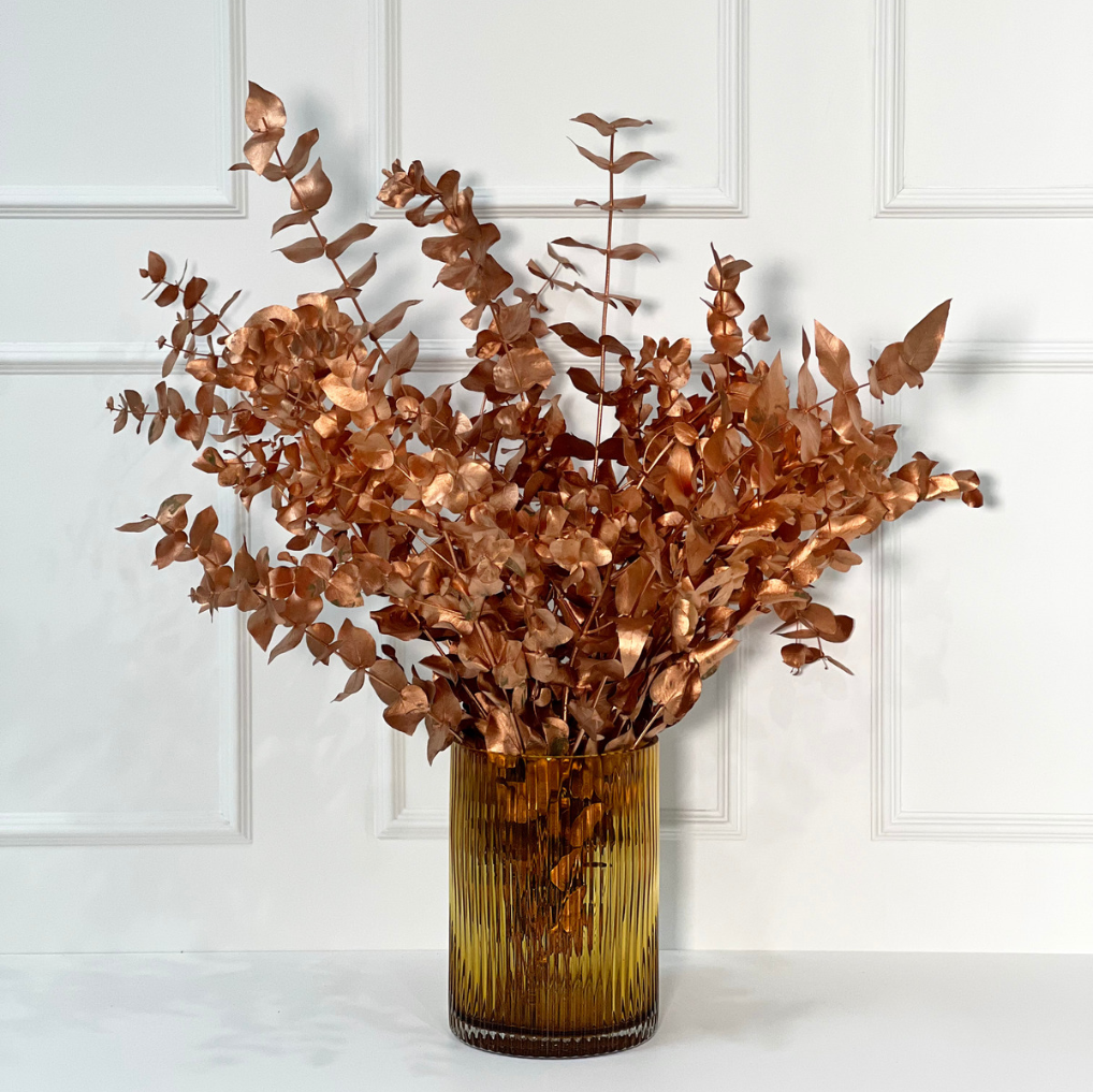 VASO DE CRISTAL AMBER COM EUCALIPTO PINTADO