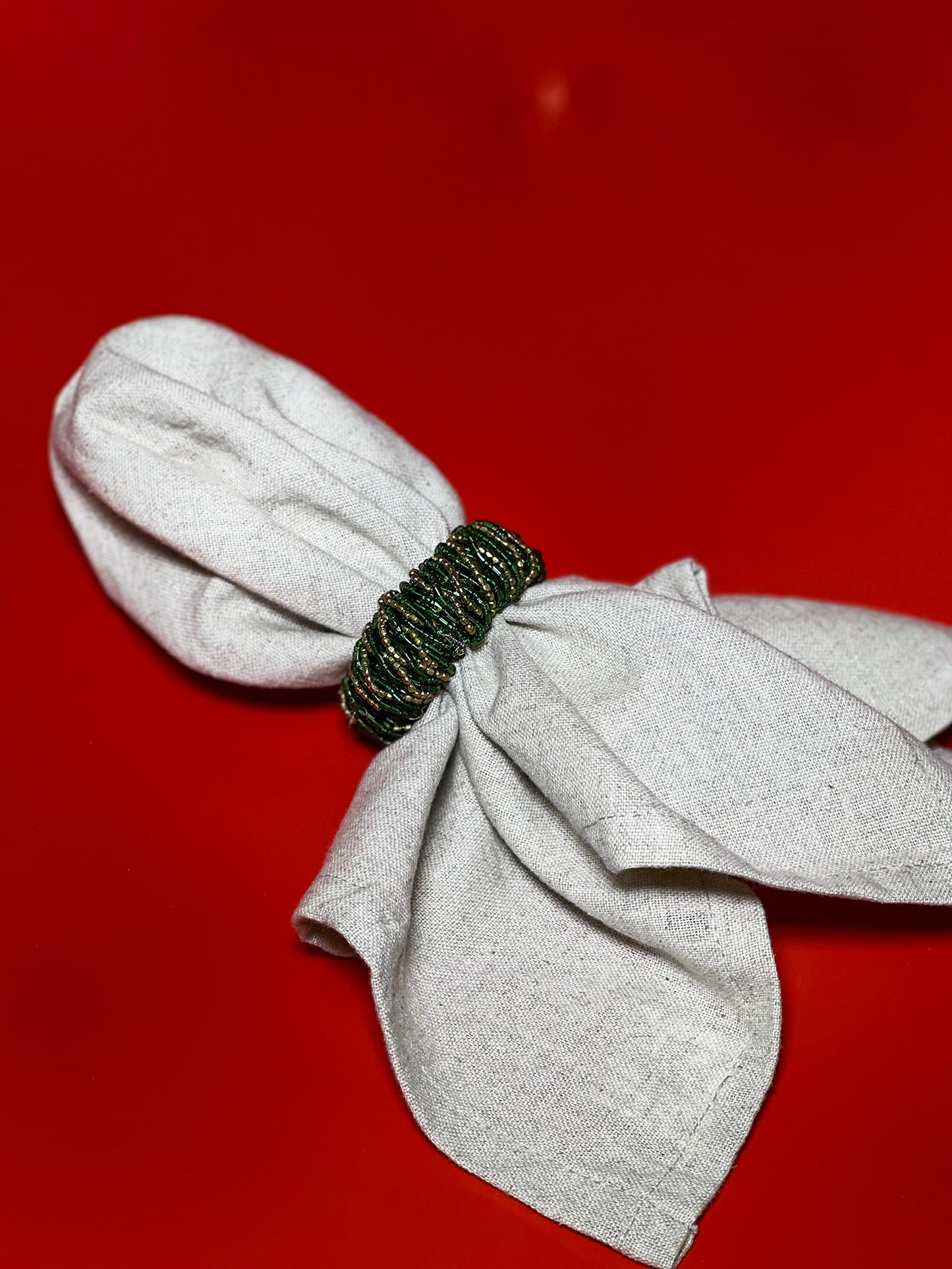 ARCO PARA GUARDANAPO VERDE E DOURADO DE VIDRILHO