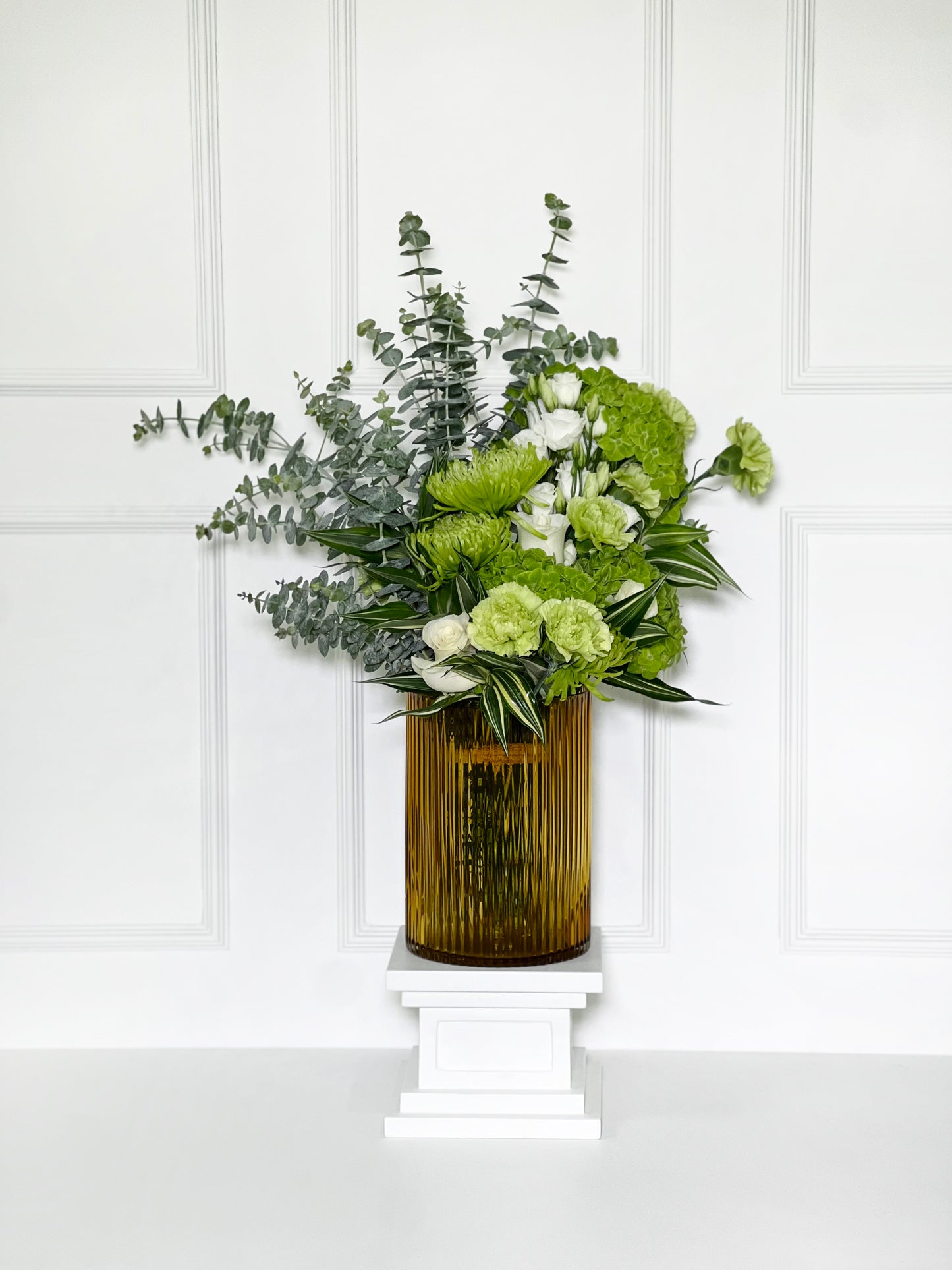 VASO DE CRISTAL AMBER CILINDRO TAMANHO L COM ARRANJO CAMPESTRE GREEN