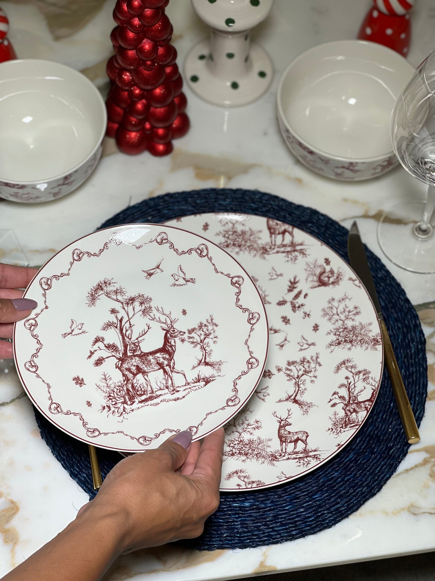 PRATO DE GRANDE ALMOÇO Ø 26 CM PORCELANA VERMELHA BEGE