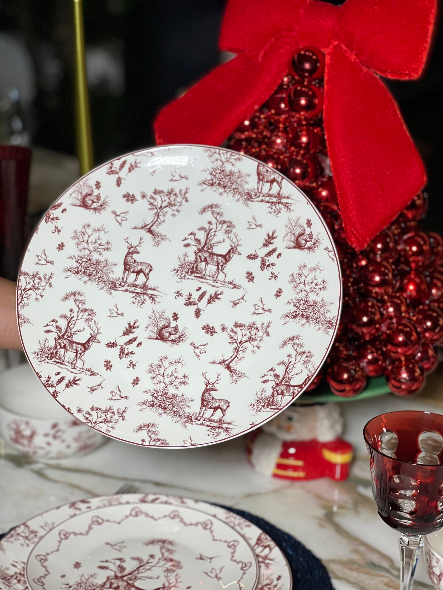 PRATO DE GRANDE ALMOÇO Ø 26 CM PORCELANA VERMELHA BEGE