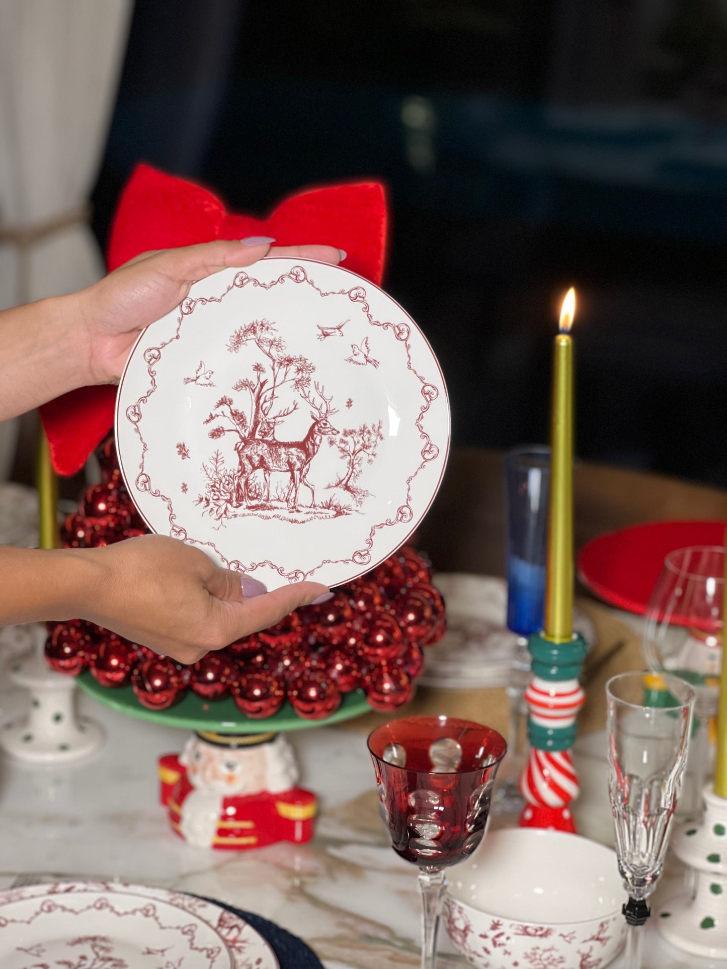 PRATO DE PEQUENO ALMOÇO Ø 20 CM PORCELANA VERMELHA BEGE