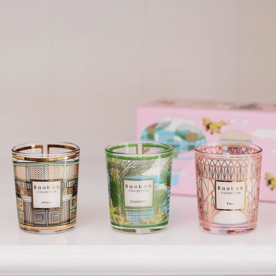 MY FIRST BAOBAB TRAVEL SET 3 VELAS SINGAPORE-ATHENS-PARIS