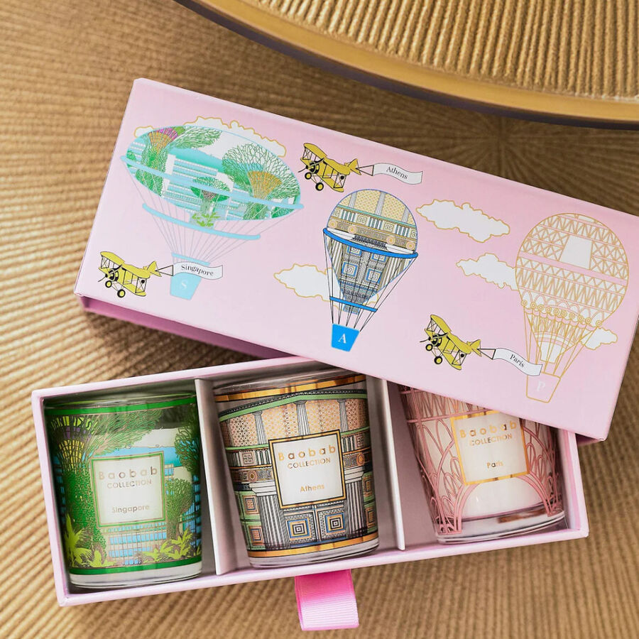 MY FIRST BAOBAB TRAVEL SET 3 VELAS SINGAPORE-ATHENS-PARIS