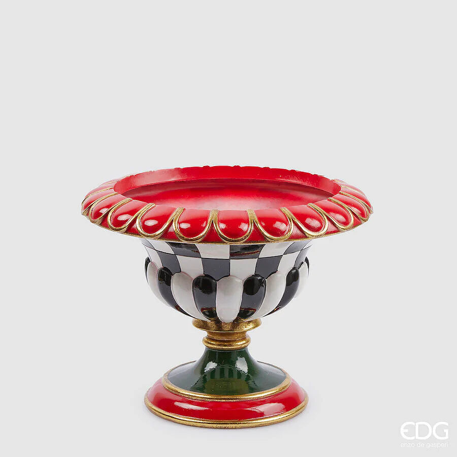 Vaso de Natal Xadrez Taça H 26 cm D 33 cm Branco e Preto