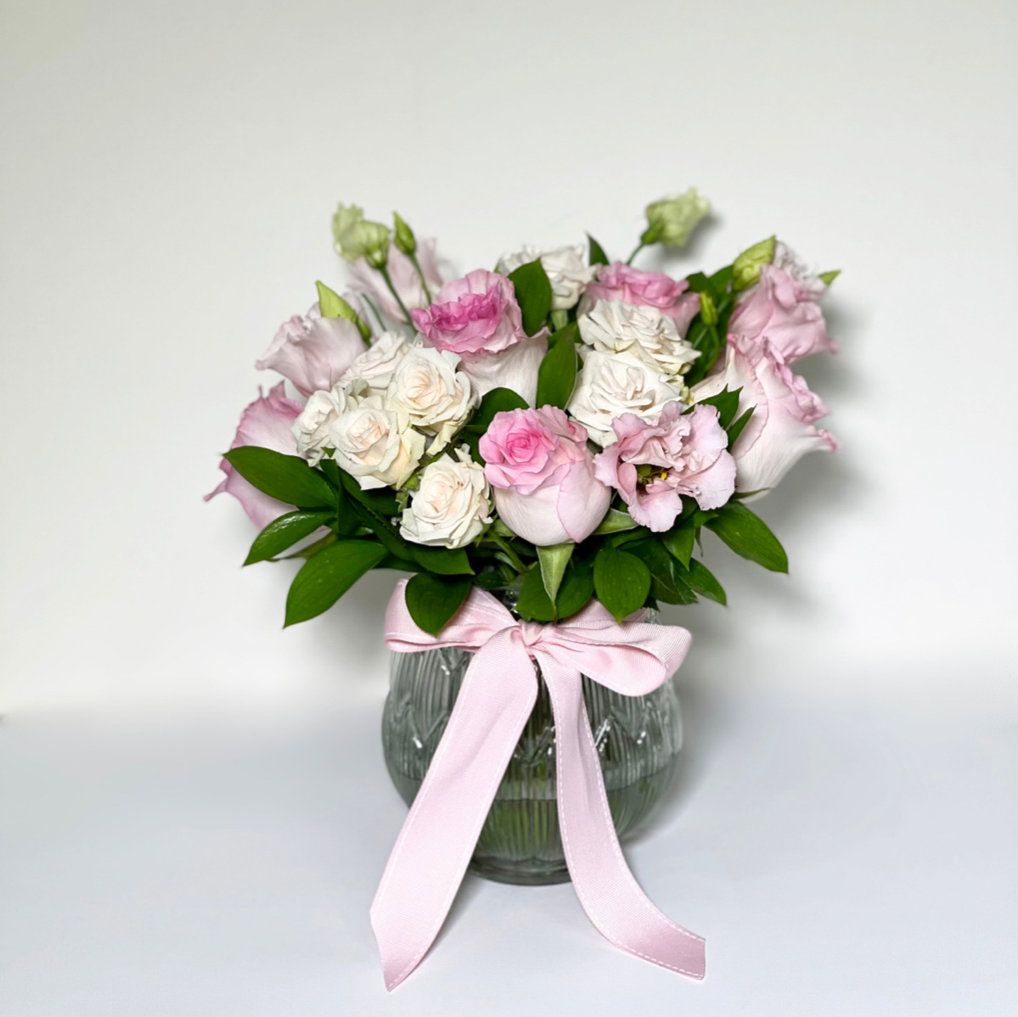 Bouquet Baby Pink Com Vaso de Cristal