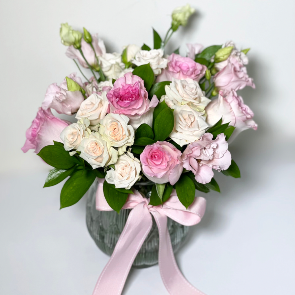 Bouquet Baby Pink Com Vaso de Cristal