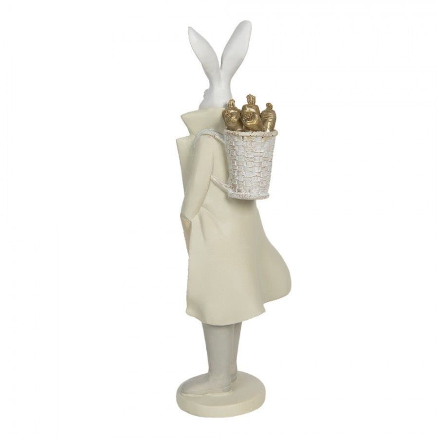 ESTÁTUA DE COELHO 11X10X37 CM BRANCO AMARELO POLIRESINA