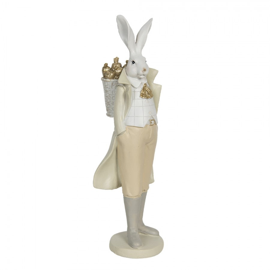 ESTÁTUA DE COELHO 11X10X37 CM BRANCO AMARELO POLIRESINA