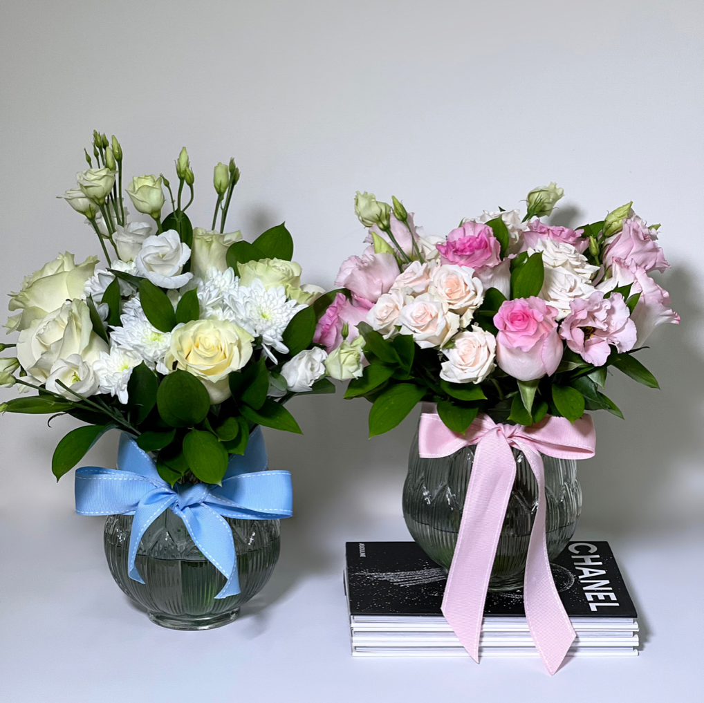 Bouquet Baby Pink Com Vaso de Cristal