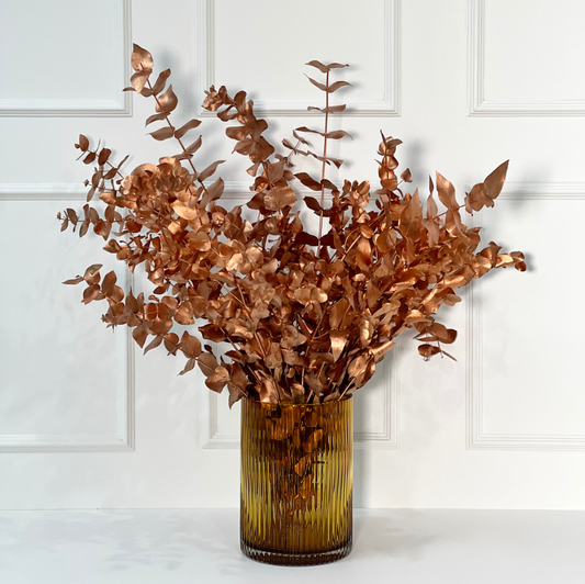 VASO DE CRISTAL AMBER COM EUCALIPTO PINTADO