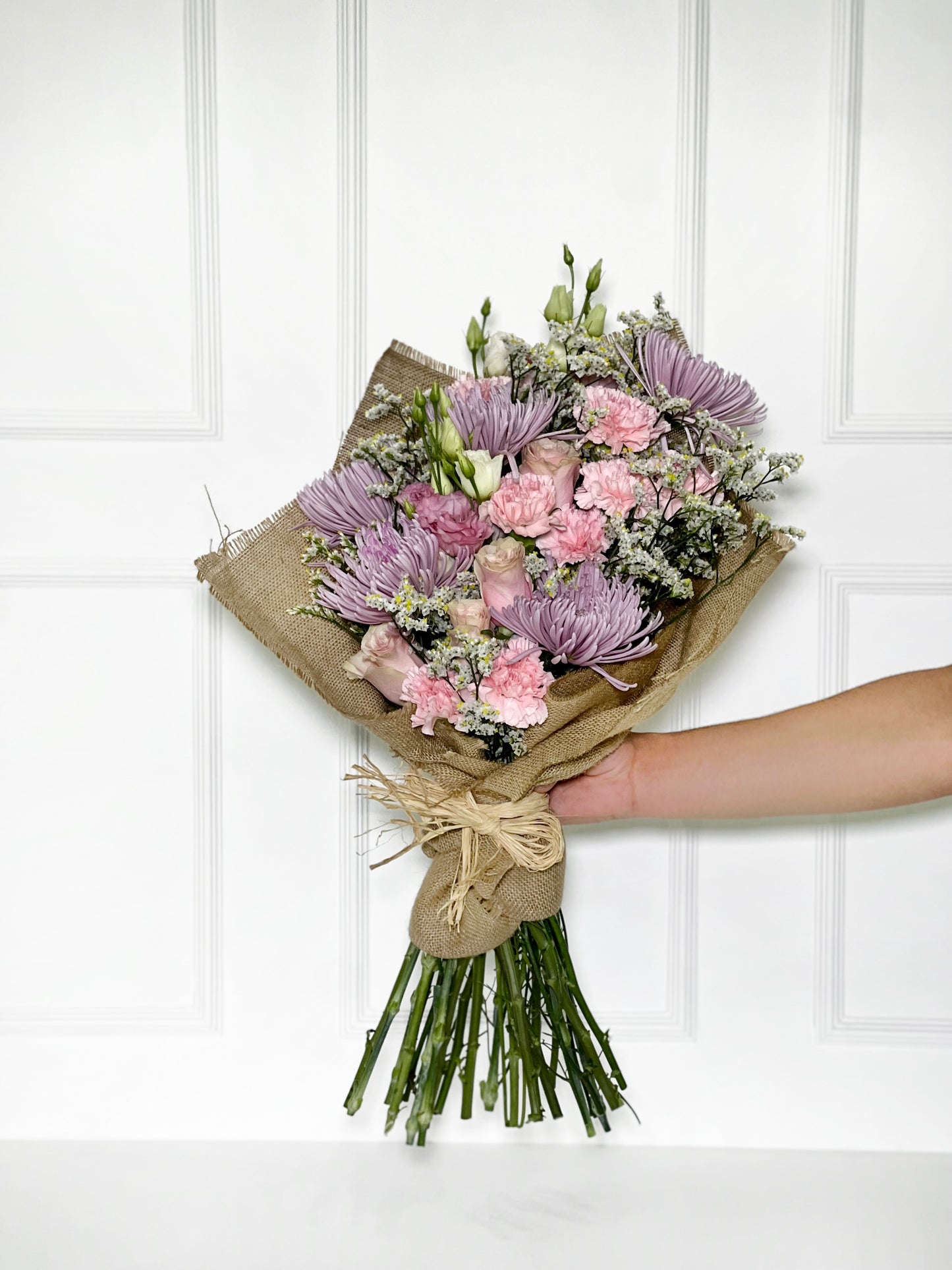 BOUQUET CAMPESTRE PINK COM JUTA DE LINHO CRU