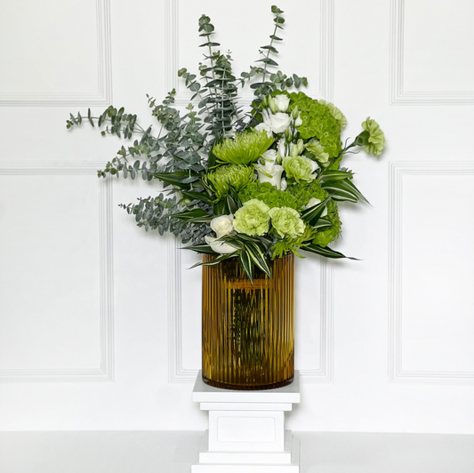 VASO DE CRISTAL AMBER CILINDRO TAMANHO L COM ARRANJO CAMPESTRE GREEN