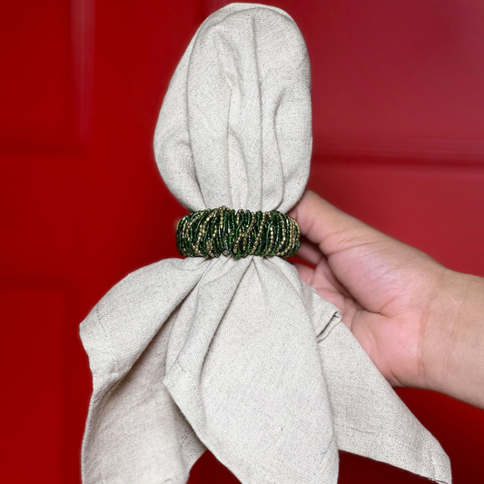 ARCO PARA GUARDANAPO VERDE E DOURADO DE VIDRILHO