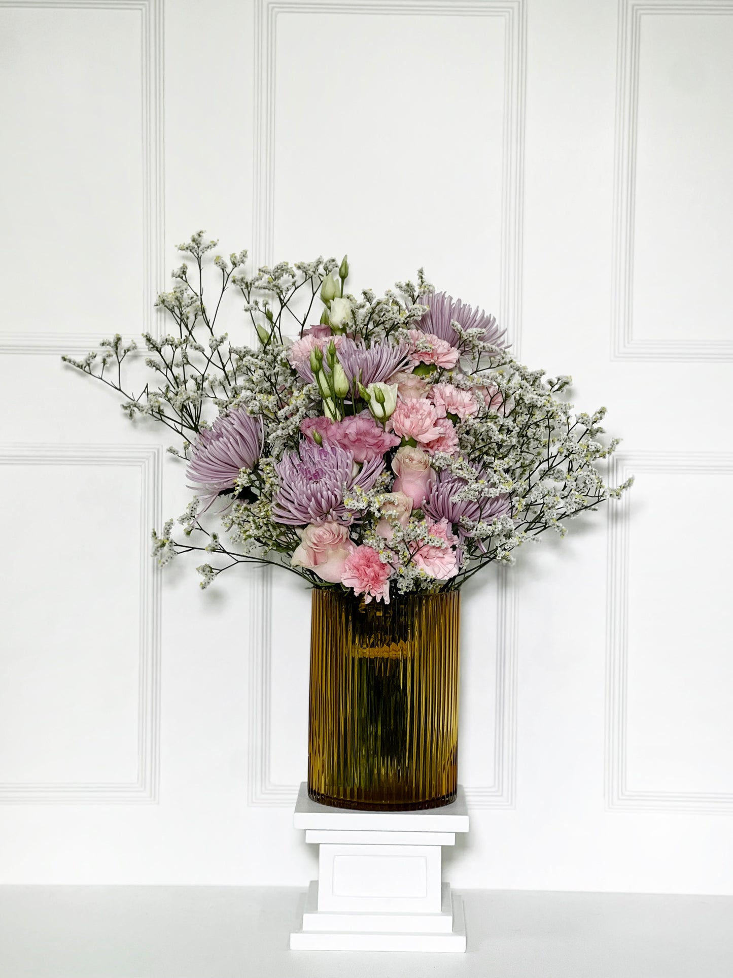 VASO DE CRISTAL AMBER CILINDRO TAMANHO L COM ARRANJO CAMPESTRE PINK