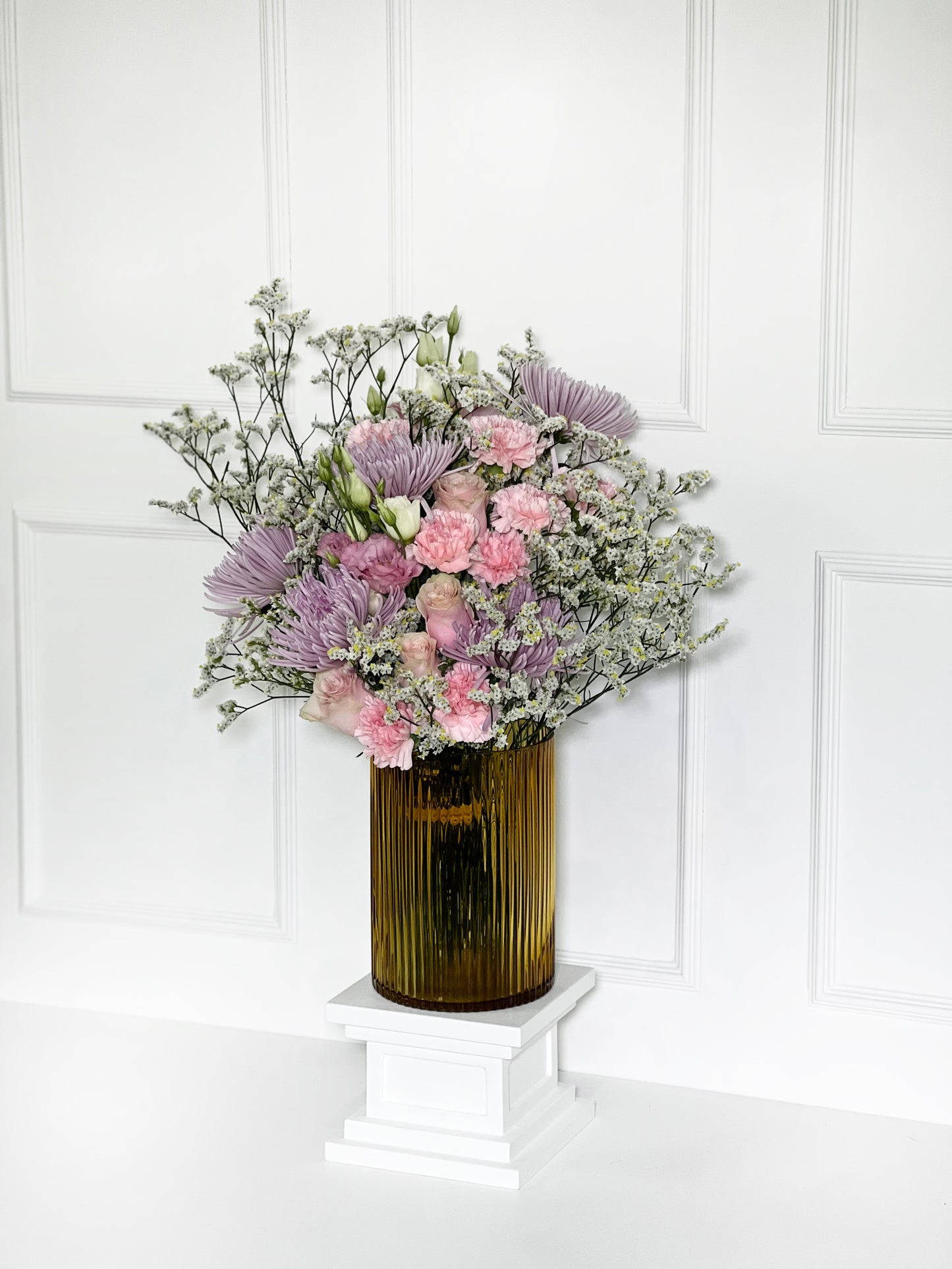 VASO DE CRISTAL AMBER CILINDRO TAMANHO L COM ARRANJO CAMPESTRE PINK