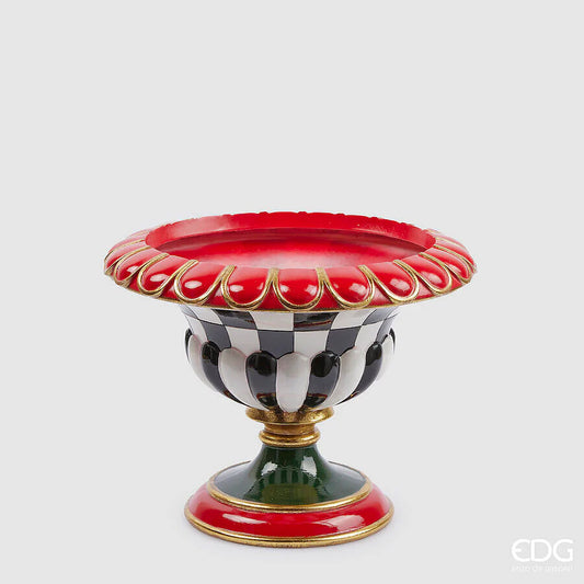 Vaso de Natal Xadrez Taça H 26 cm D 33 cm Branco e Preto