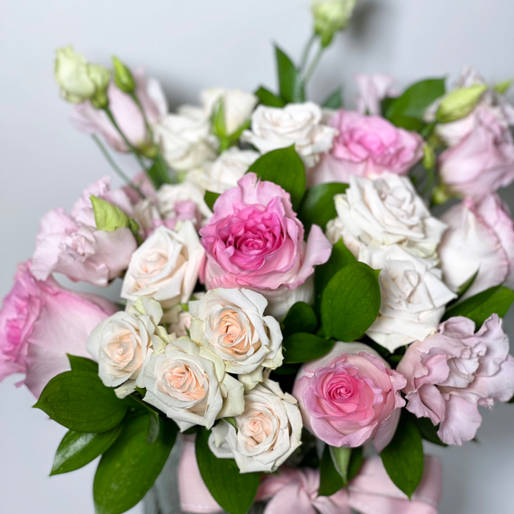Bouquet Baby Pink Com Vaso de Cristal