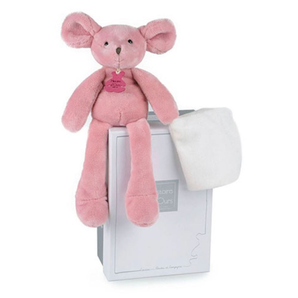 Ratinho rosa peluche com Doudou - 30 cm
